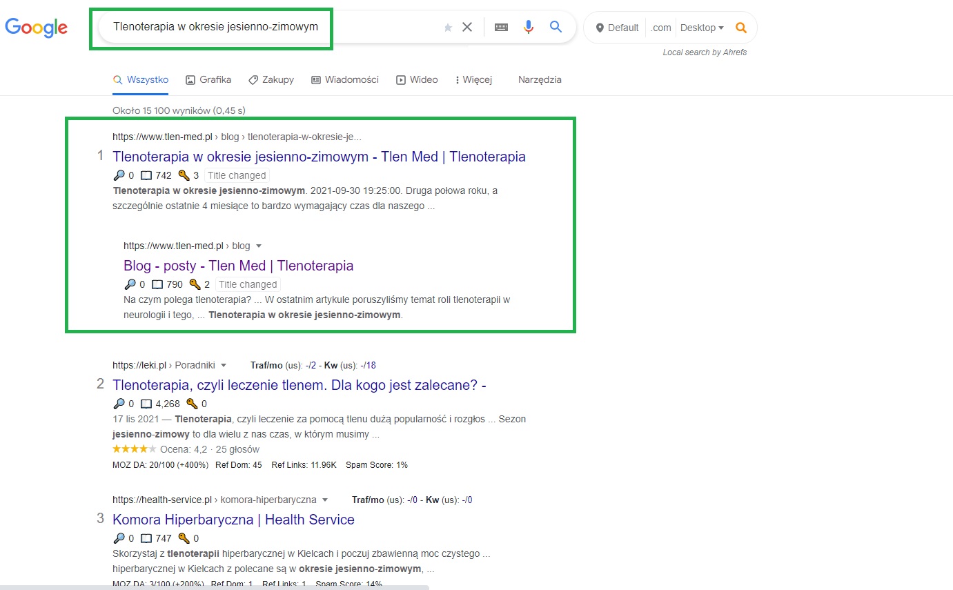 organiczne pozycjonowanie seo wynik